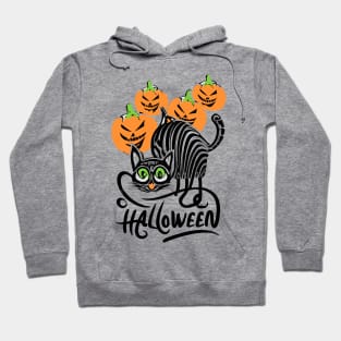 Halloween creepy cute black cat and pumpkins Hoodie